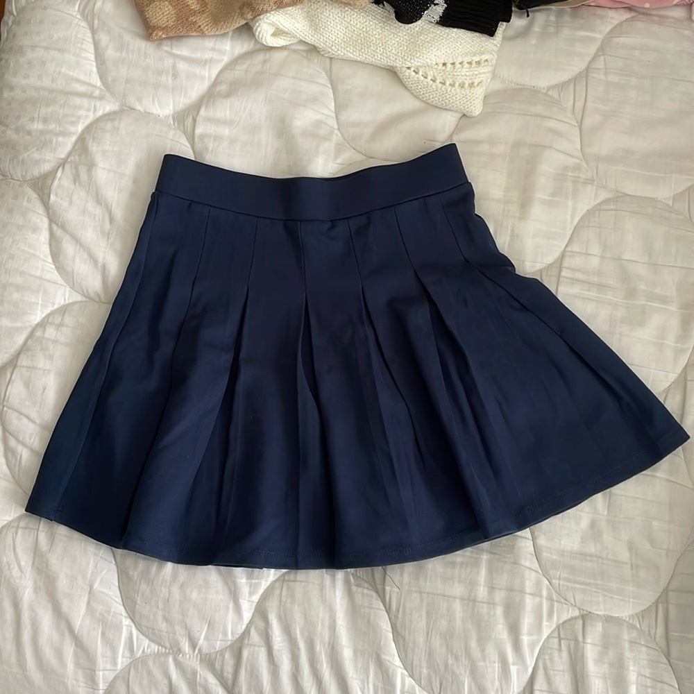 Navy Blue Preppy Pleated Skirt